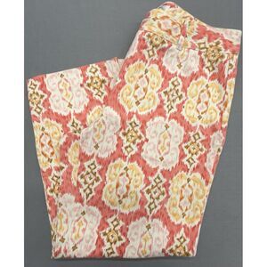 Talbots Pant 10 Pink Yellow Beige Cotton Stretch Geo Mandala Print Career Casual